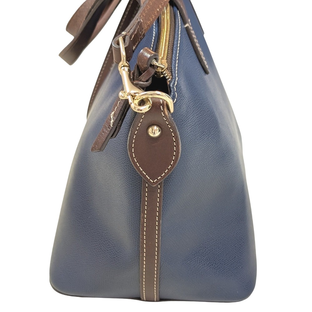 Dooney & Bourke Pebble Grain Leather Zip Top Tote Navy Blue / Brown Crossbody - Picture 6 of 13